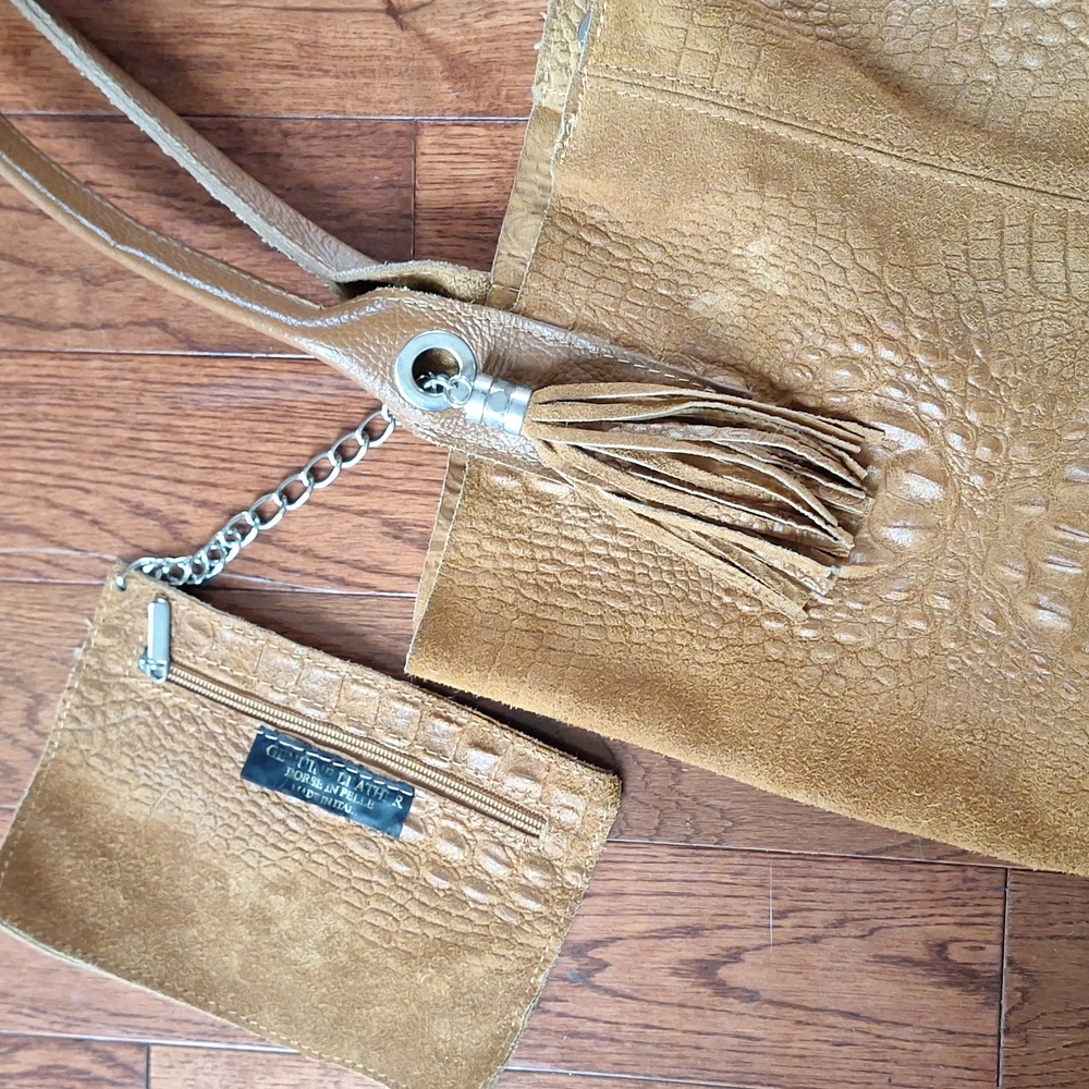 Boho Tan Leather Tote Bag - Picture 5 of 8